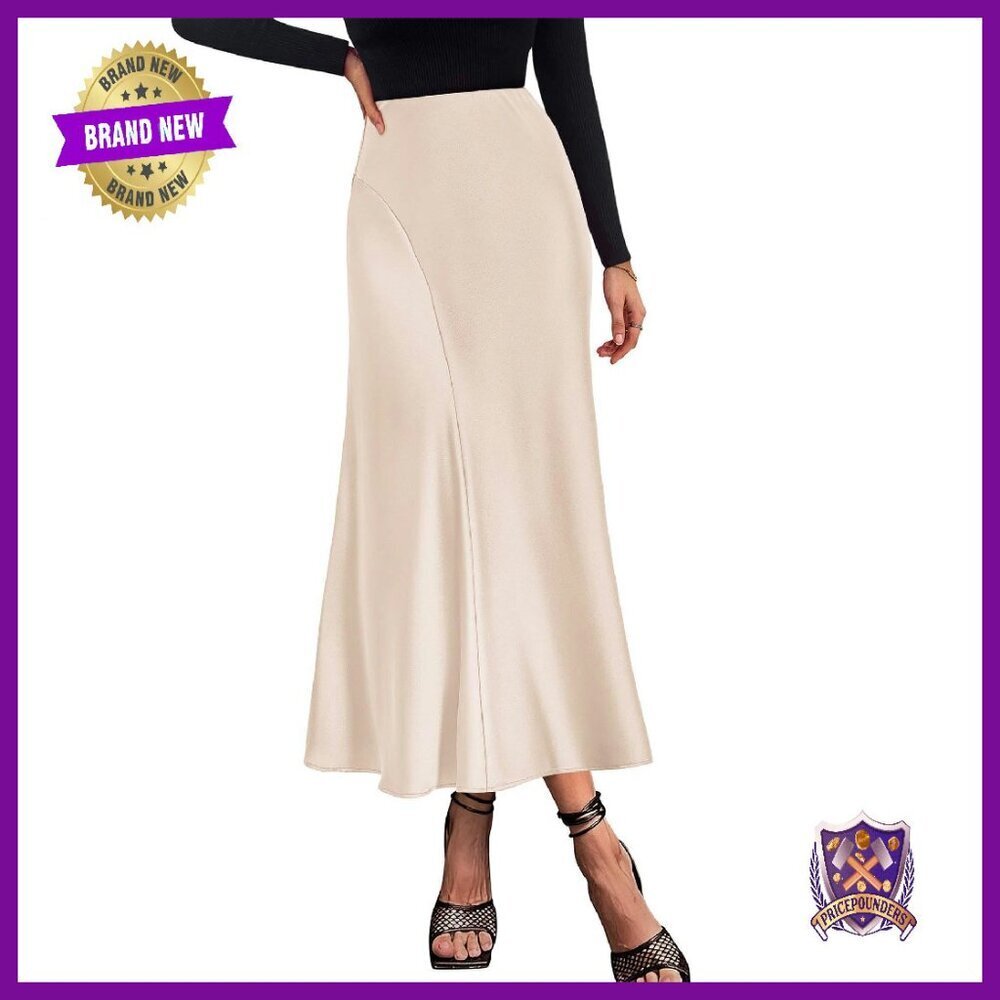 Satin Maxi Skirt High Waisted Elastic A-Line Formal Wedding Cocktail
